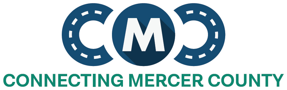 Connecting Mercer County logo. The C's in the CMC design resemble mirrored, connecting roadways 