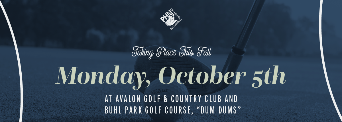 Graphic that states that the Swinging for literacy golf outing is taking place on Monday, October 5th. The outing is taking place at Avalon Country Club & Buhl Park Golf Course.
